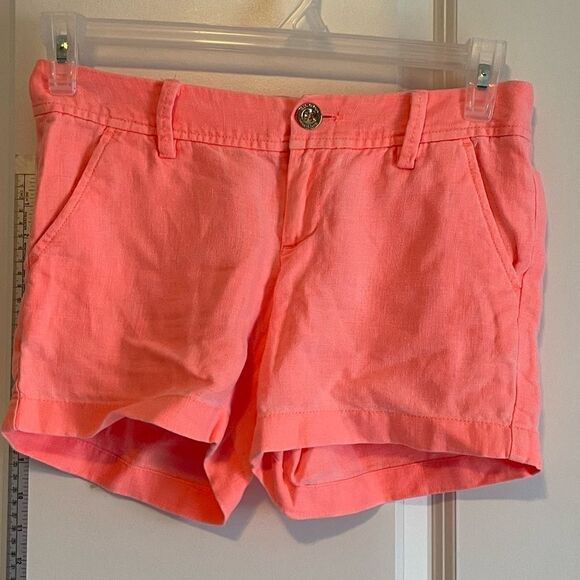 Lilly Pulitzer Neon Orange Linen Shorts Size 00 | Summer Resort Preppy - Picture 1 of 15
